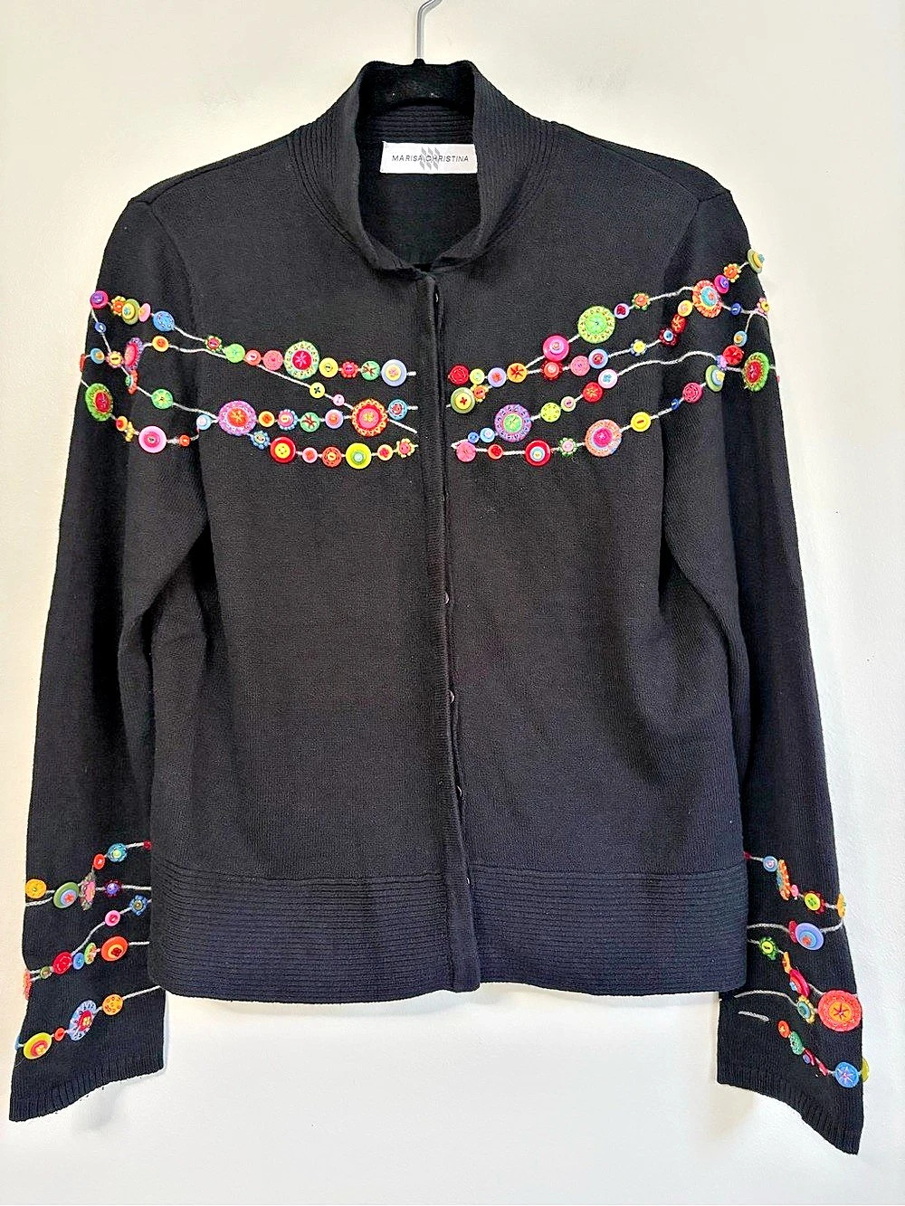 Marisa Christina Embellished Black Cardigan Size Medium